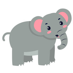 Cute Cartoon Elephant with Pink Ears and Rosy Cheeks - Adorable Animal Illustration
