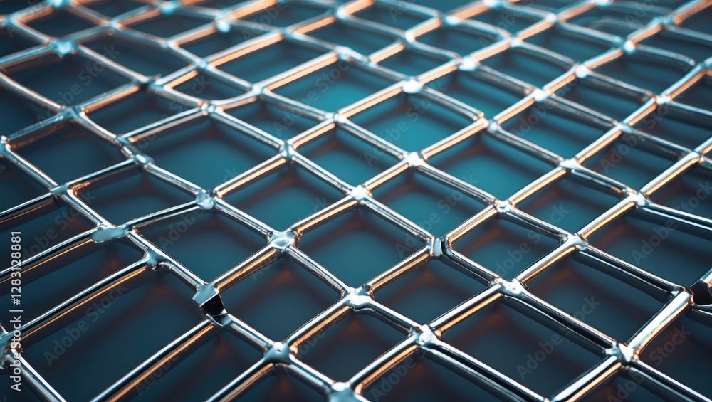 Poster macro view of intricate stainless steel grid showcasing reflective texture and geometric patterns su