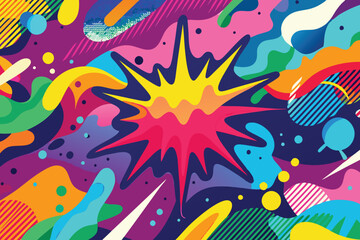 Dynamic and colorful pop art background with expressive brush strokes, abstract camouflage textures, and vibrant spray paint