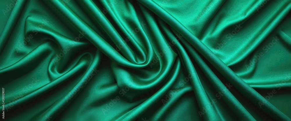 Poster emerald green luxury fabric background with elegant drapery and soft folds suitable for upscale desi
