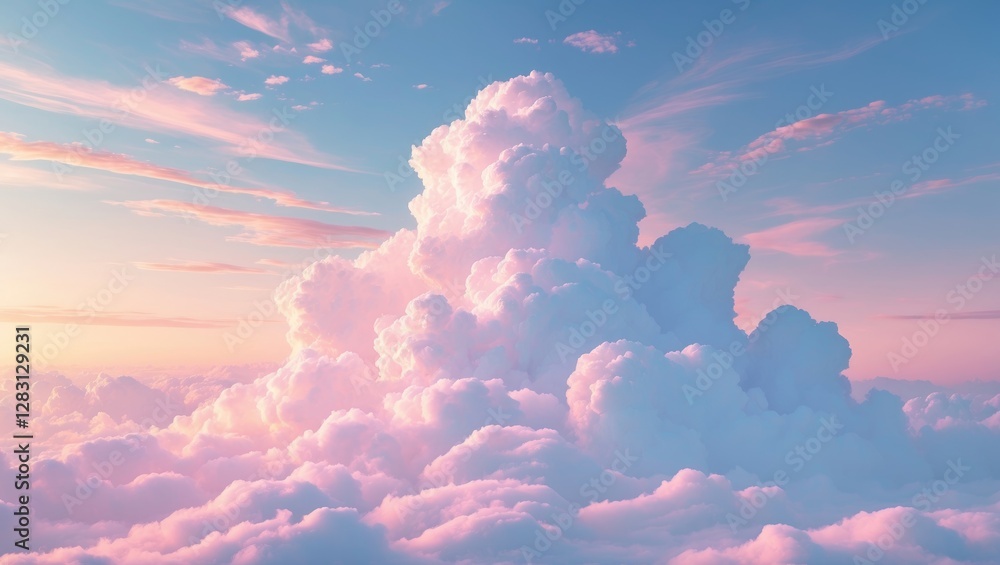 Poster pastel gradient sky with fluffy clouds creating a serene and tranquil nature abstract background for