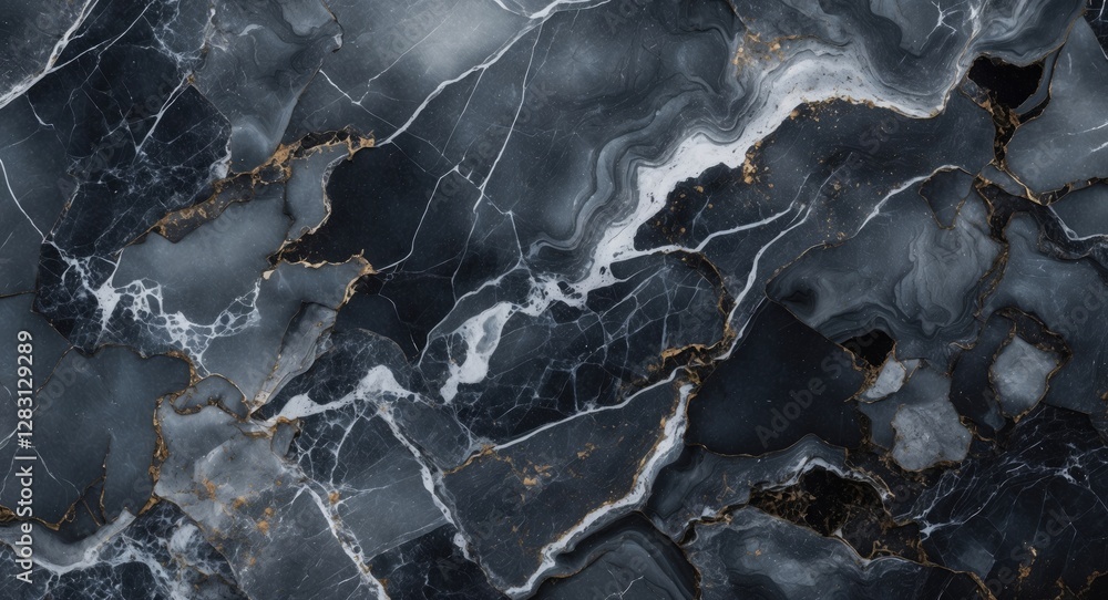 Aufkleber black and grey marbled stone texture with white and gold veining in abstract pattern for background 