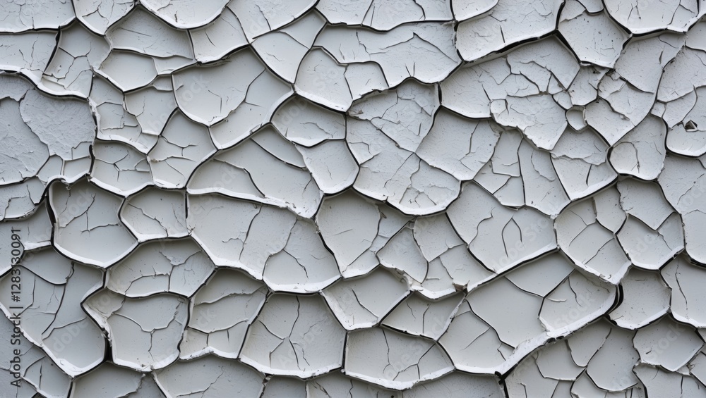 Aufkleber cracked and peeling paint texture on a wall surface with irregular patterns and a light gray color b