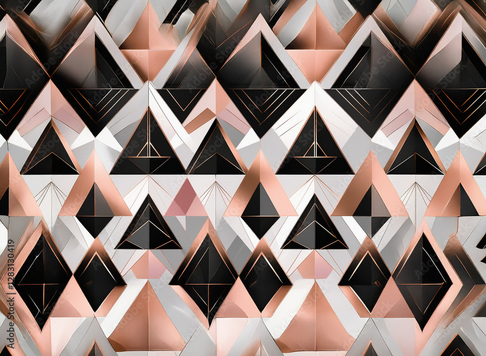 Aufkleber geometric triangles pattern in black, white, and rose gold hues forming a stylish background. abstra