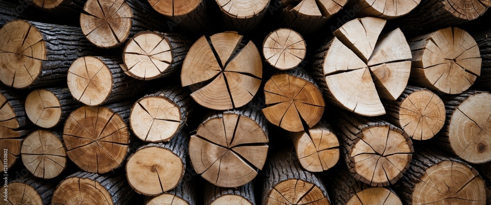 Poster cross section view of stacked tree trunks showcasing timber texture for rustic interior design and w