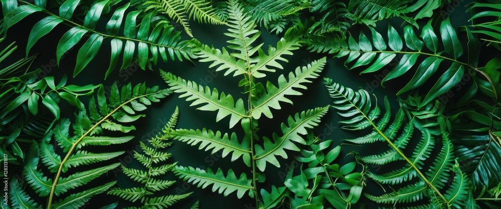 Poster lush green fern leaves creating an inviting natural backdrop with diverse leaf textures and shapes f