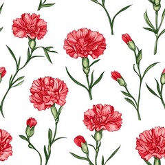 Carnations flowers plants floral blooming botanical seamless pattern ornament design, tile
