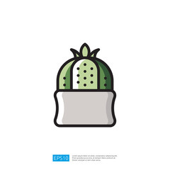 Cactus Icon in Minimalist Design with Simple Green Lines and a Pot, Perfect for Nature-Inspired Home Decor and Graphic Designs