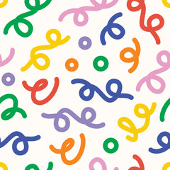 doodle seamless pattern fun colorful line elements. Creative color childish minimalist style. background pattern for children. trendy design with basic bright shapes.