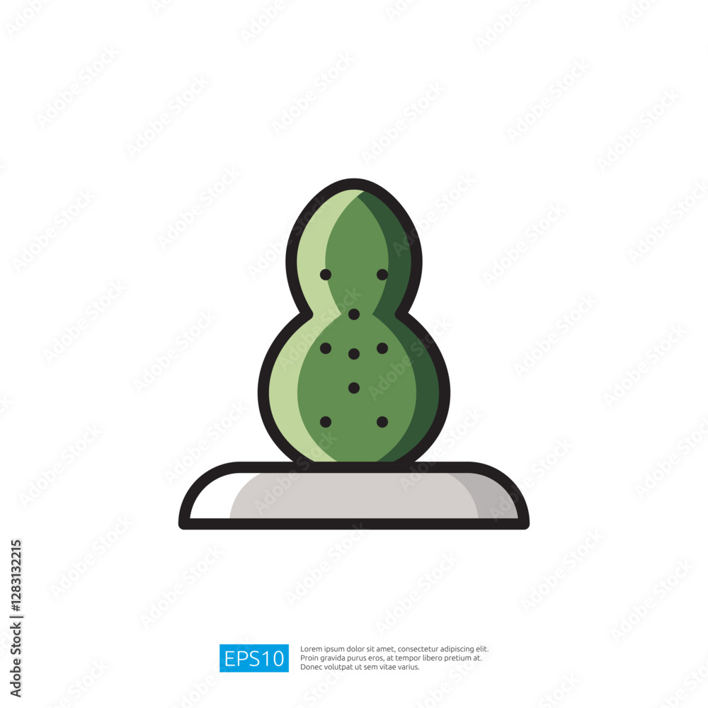 Poster green cactus icon minimalist design on simple base in abstract style ideal for botanical illustratio