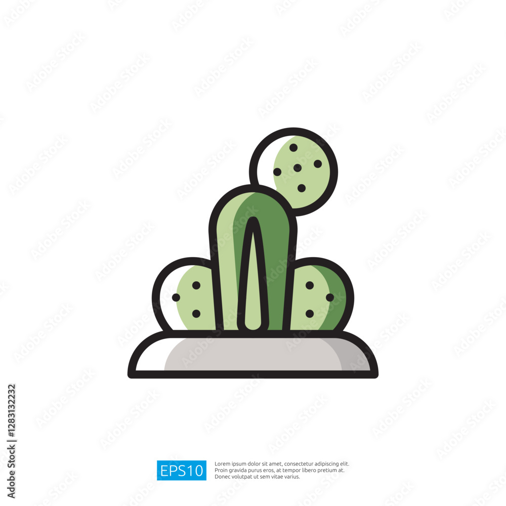 Poster minimalistic cactus icon illustration with shapes in soft green on white background for modern desig