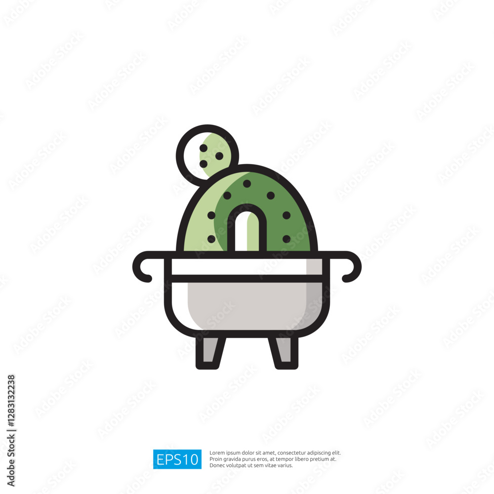Poster Cactus Icon in a Modern Minimalist Design with Simple Shapes and Soft Green Color on a Clean White Background