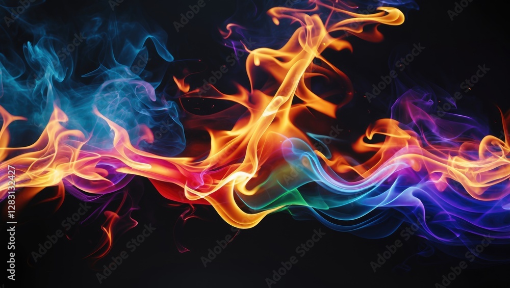 Poster colorful abstract fire and smoke waves on black background creating a mystical and artistic texture 