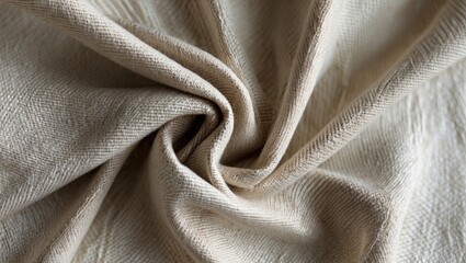Elegant beige fabric texture with subtle patterns and soft draping ideal for backgrounds in fashion, interior design, and textile projects.