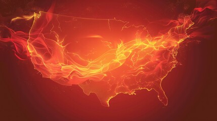 USA map silhouette in fiery reds and oranges for energy