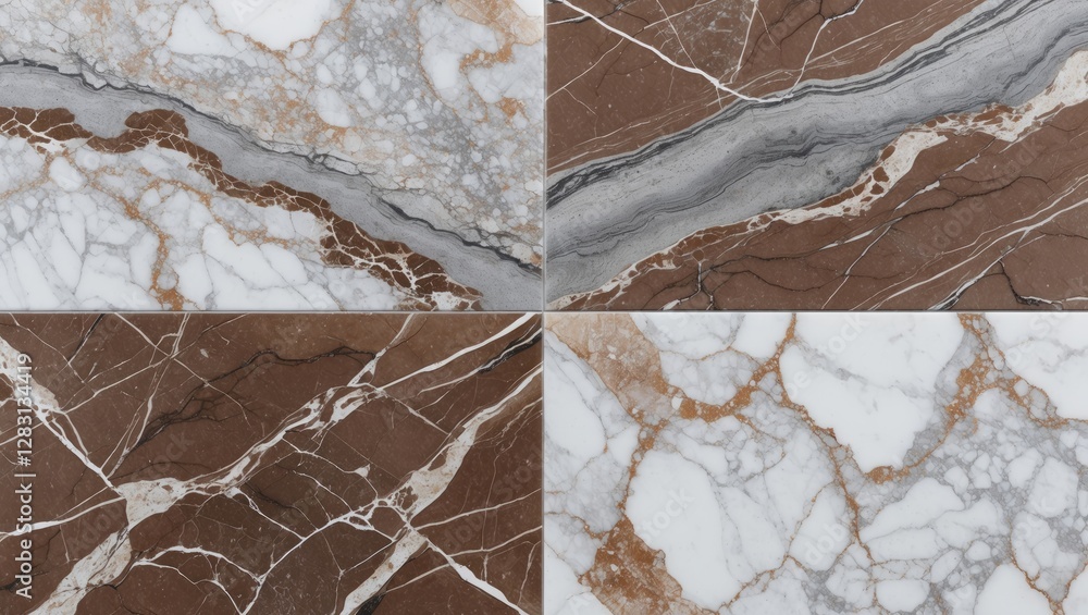 Poster elegant white and brown marble texture with grey patterns, ideal for ceramic slab and high-resolutio