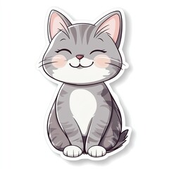 Obraz premium Adorable cartoon gray cat with a joyful expression, perfect for pet-themed designs.