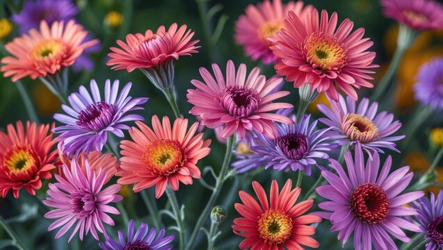Vibrant Aster Flowers in Bloom with Daisy-Like Petals Showcasing Beauty and Elegance in Late Summer to Fall Gardens