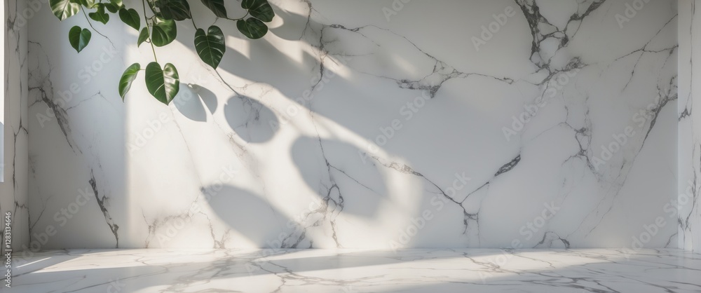 Poster minimalist marble background with plant shadow ideal for product presentations and advertising with 