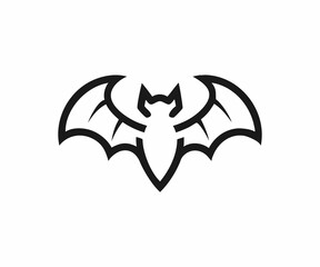 A clean, bold silhouette of a bat against a plain white background.