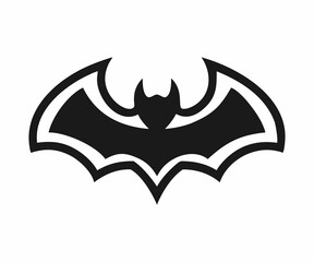 A clean, bold silhouette of a bat against a plain white background.