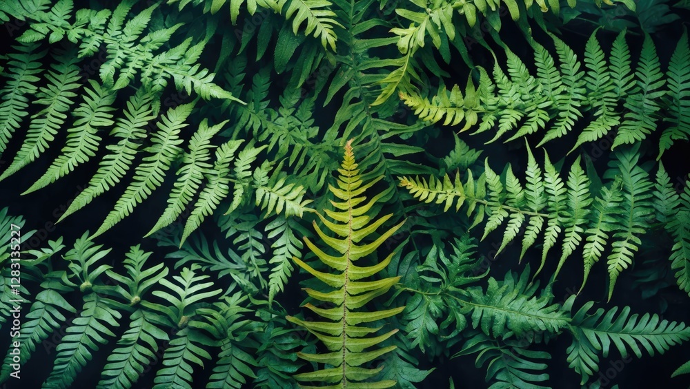 Poster lush green fern leaves arranged in a harmonious pattern creating a vibrant natural background for de