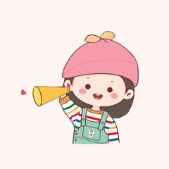 Cute cartoon avatar illustration of a young girl with short hair and rosy cheeks, smiling sweetly against a pastel background.