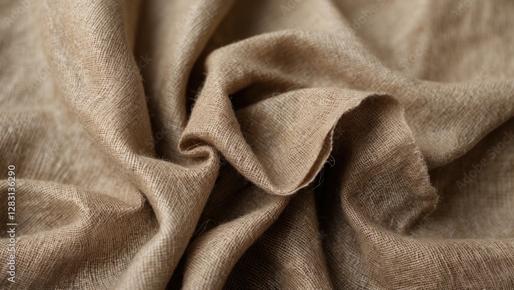 Poster brown linen fabric texture with natural fibers in soft folds showcasing a smooth surface ideal for t