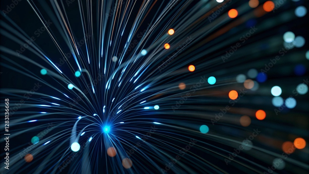 Poster wireless data transmission, high speed internet. information flow in abstract cyberspace. neural net