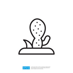 Minimalist Outline Icon of Cactus Plant in Simple Design Against White Background with Artistic Features and Clean Lines