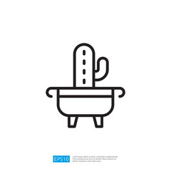 Cactus Icon in a Bathtub as a Minimalist Decoration Element for Modern Bathroom Background