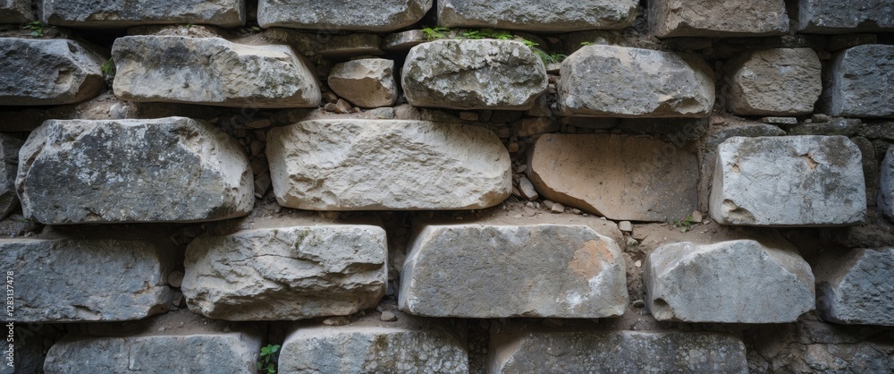 Poster old stone wall fragment showcasing weathered texture and varying block sizes highlighting historical