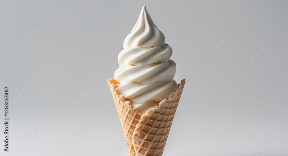 Poster empty ice cream wafer cone isolated on white background with space for custom text or branding