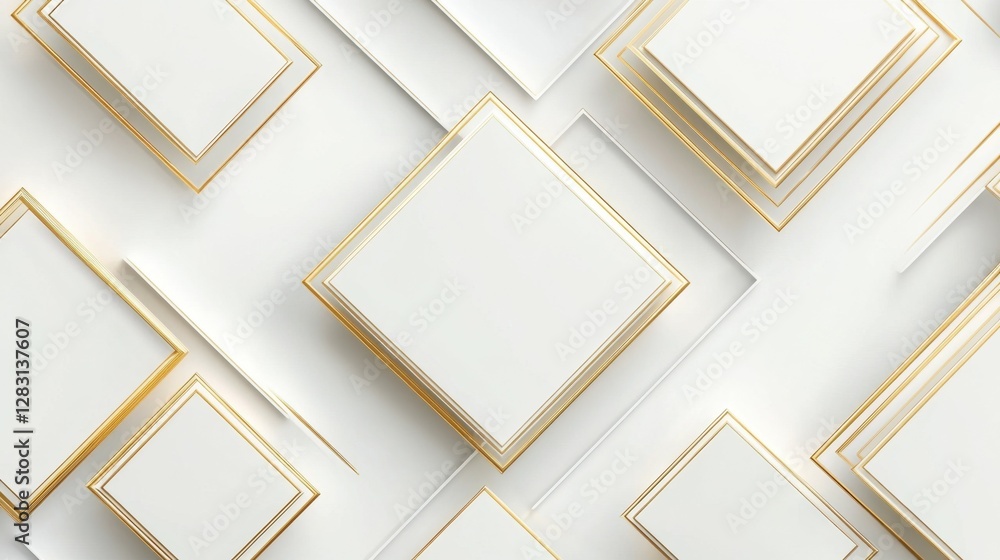 Poster modern gold and light grey square overlapped pattern on background with shadow. white background. mi