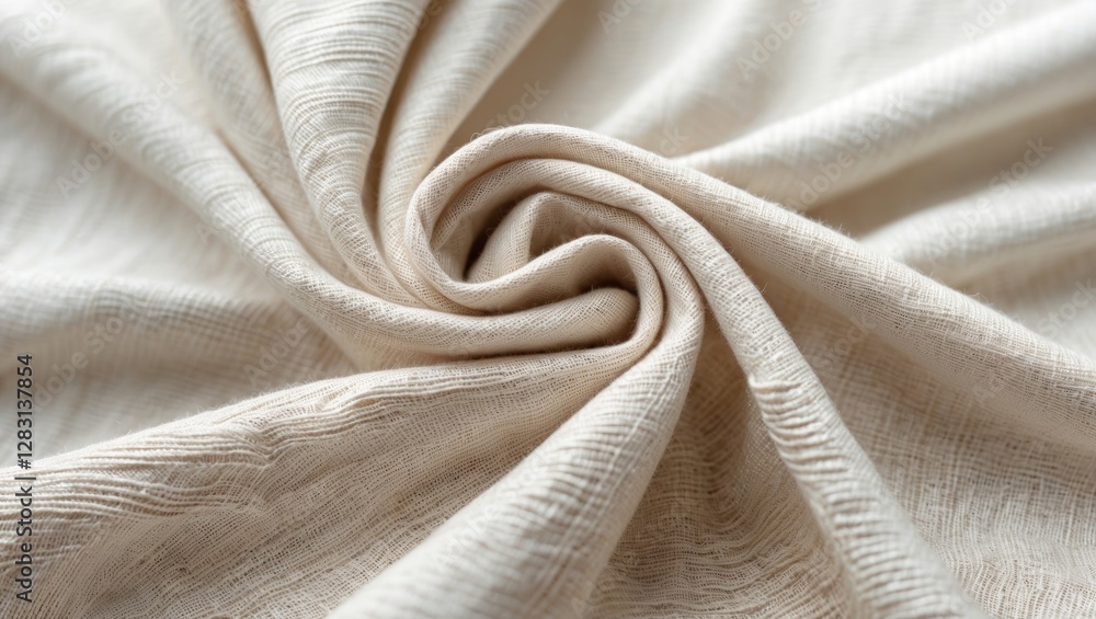 Poster natural fabric texture close-up on white background showcasing intricate details and soft swirls ide