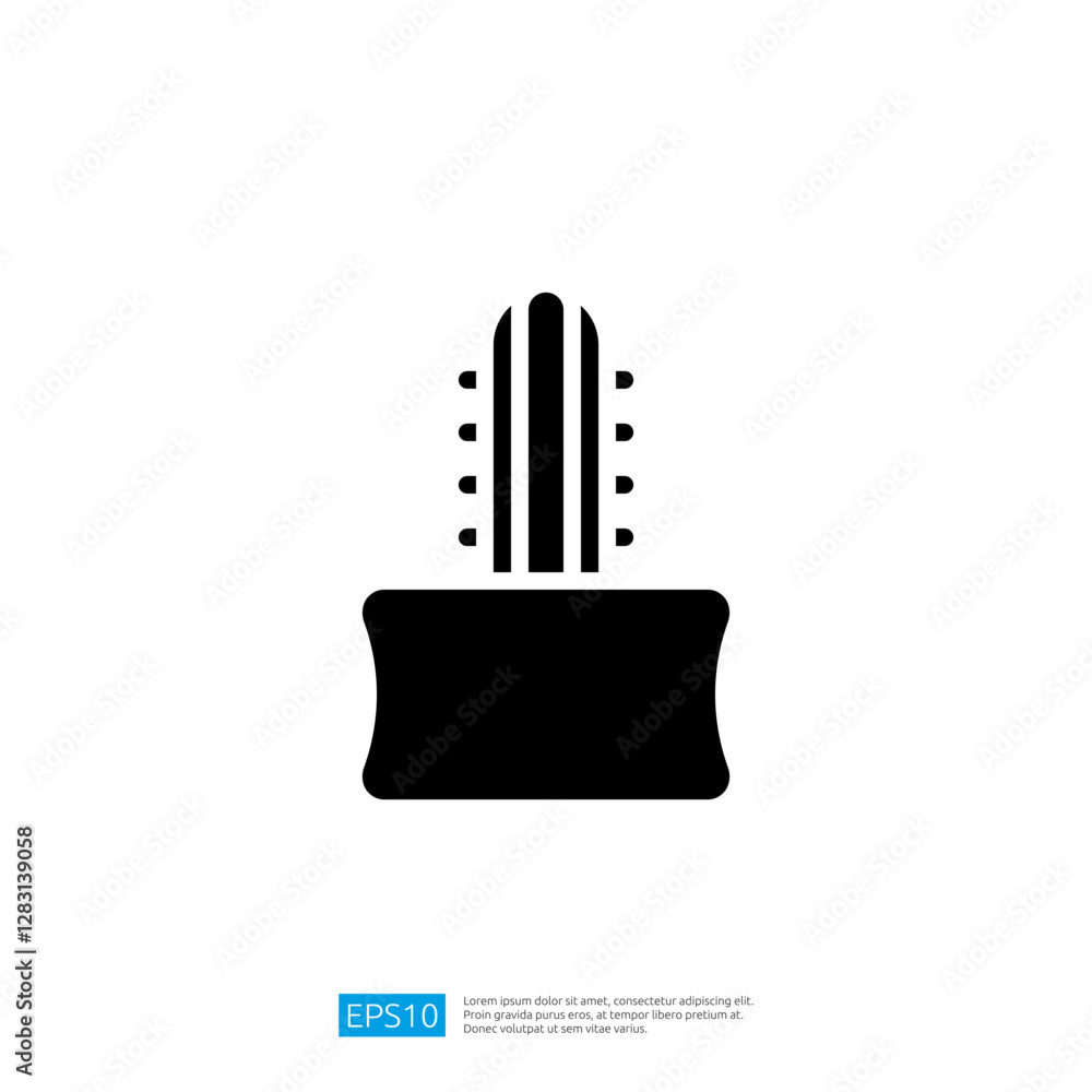 Poster cactus icon silhouette design for minimalist nature theme with black background and simple botanical