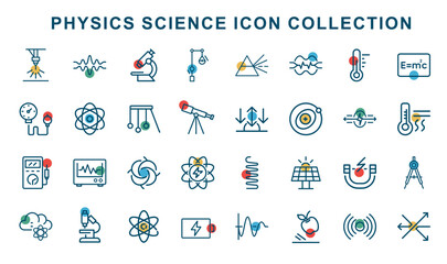 Fototapeta premium physics science line icons collection, equipment tools microscope laboratory