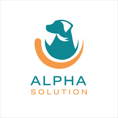 dog with alpha pet shop logo template. icon vector illustration