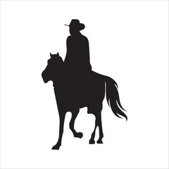 Western Horse and Cowboy silhouette vector illustrations on white