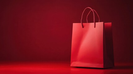 A deep red paper shopping bag with a deep red background, simple