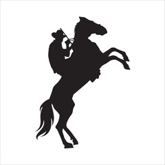 Western Horse and Cowboy silhouette vector illustrations on white