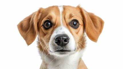 Cute dog portrait, white background, pet adoption