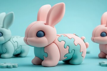 Colorful pastel bunny figurines celebrate Easter with joy and playfulness during festive springtime gatherings
