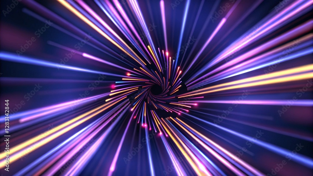 Poster radial color spirals. blue glowing lines air flow effect. speed connection background. database fast