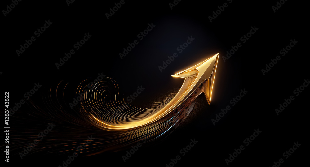 Poster a golden arrow with motion blur effect points upward against a dark backdrop, suggesting forward dir