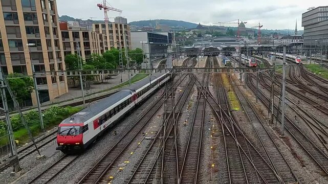 Train arriving at Z&uuml;rich main railway station, the central train station, in Switzerland largest city