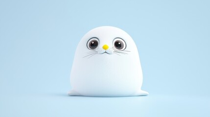 Obraz premium Adorable Baby Seal with Big Round Eyes Isolated on Soft Blue Background for Heartwarming and Playful Imagery