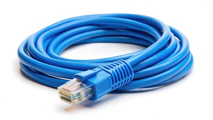 Blue Ethernet Cable on White Background