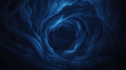 Abstract swirling blue tunnel leading to darkness.