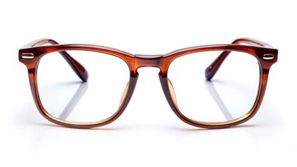 Brown Square Eyeglasses on White Background